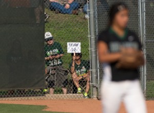 A Southwest fan proudly holds the Team 22 sign aloft at the state semifinal game.