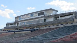 A view of the new Alamo Stadium press box from field level.