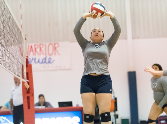 Providence's Alyssa Tijerina (8) sets a teammate.